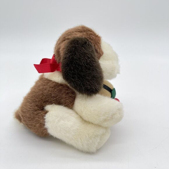 Vintage Small Russ Berrie Duke St Bernard Dog 5” Christmas Holiday Holly Barrel - Picture 2 of 10